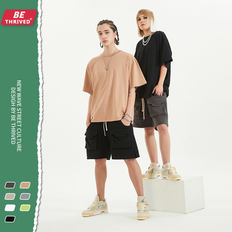 Men's Summer Large Size Loose Retro Sports Top Short Sleeve Solid Color T-shirt Men's Men Top