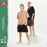 Men's Summer Large Size Loose Retro Sports Top Short Sleeve Solid Color T-shirt Men's Men Top