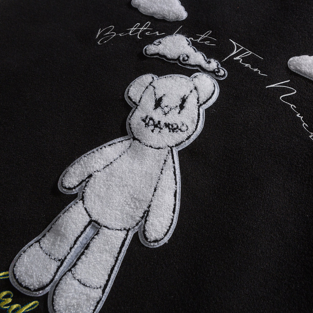 Varsity Jacket for Men Baseball Jackets Men's Spring Hip Hop Cool PU Leather Sleeve Stitching Cartoon Bear Printed Jacket Baseball Uniform