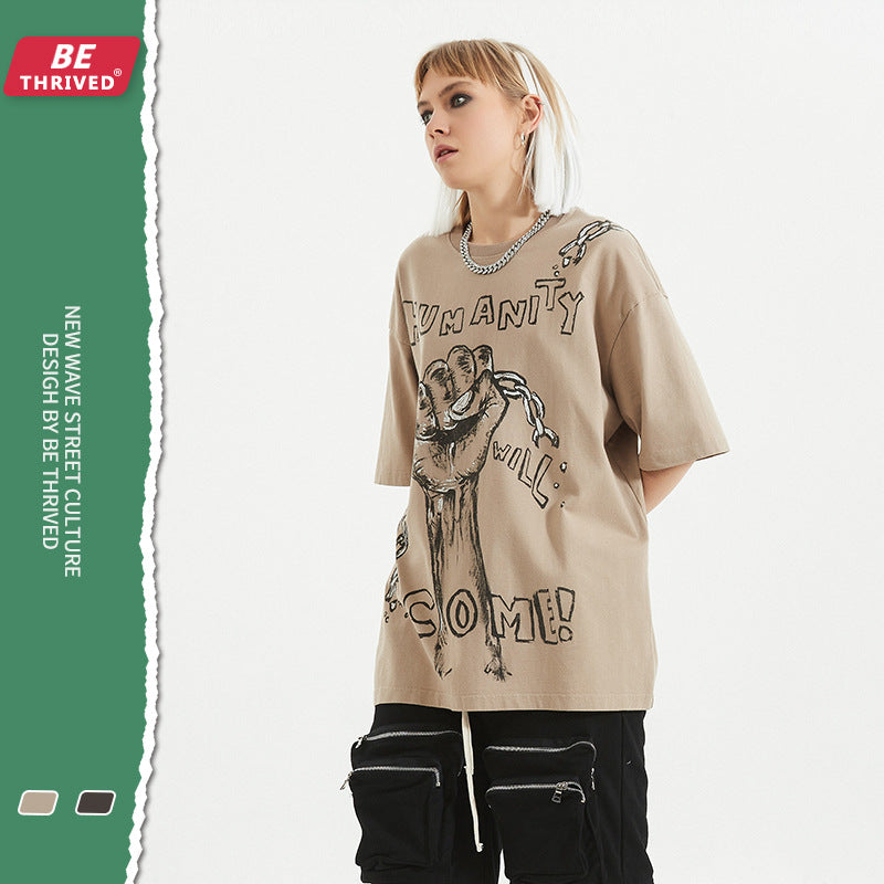 Men's Spring and Summer plus Size Loose Top Short-Sleeved Retro Sports T-shirt Men Top