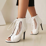 Coachella Festival Boots Spring Fish Mouth Lace-up Side Zip Stiletto Heel Plus Size Sandal Boots