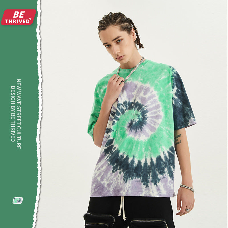 Men's Spring and Summer plus Size Loose Leisure Sports Retro Top T-shirt with Short Sleeves Male Infmen Top