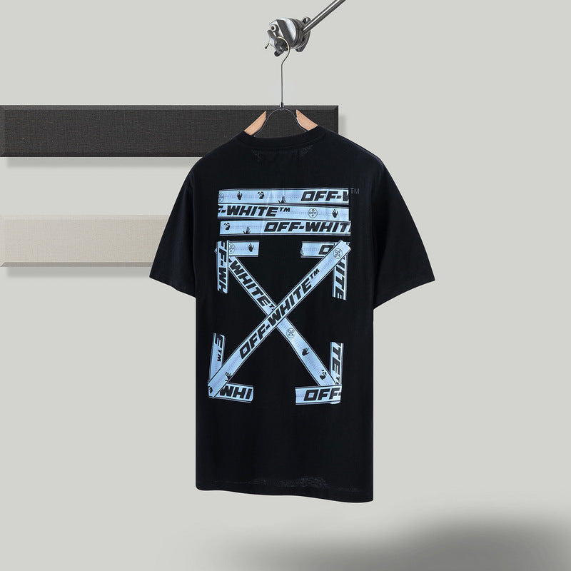 Ow Men'S And Women'S Short Sleeve Tshirt Cotton Back Arrow Round Neck Loose Owt