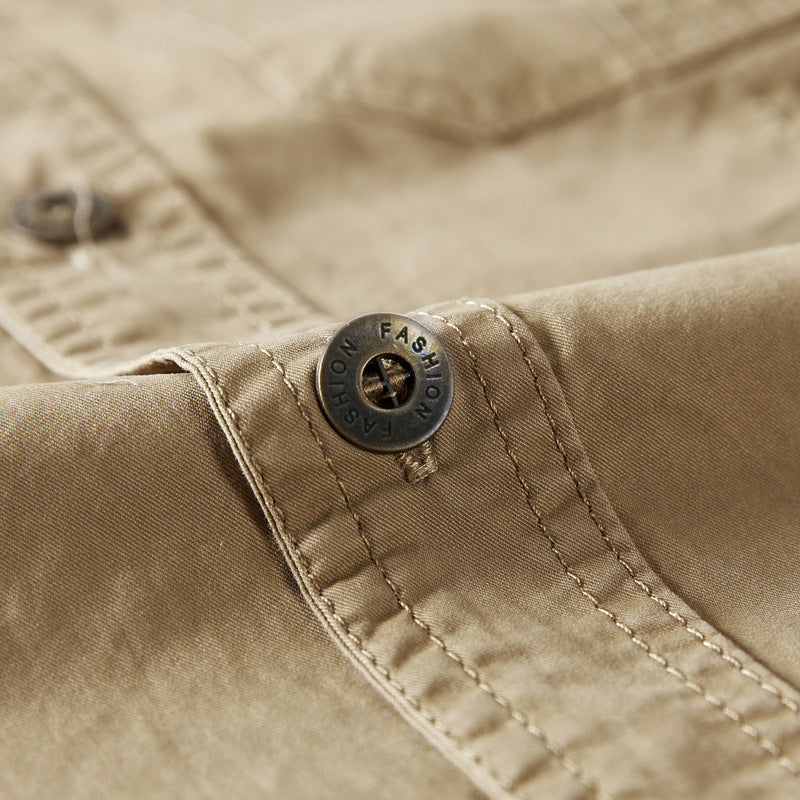 Military Pure Color Pocket Men Short Sleeve Slim Fit Shirt Pilot Cotton Shirts Air Force Shirt Summer Workwear Men's Short-Sleeved Shirt Outdoor Large Size Casual Pure Cotton Shirt Men