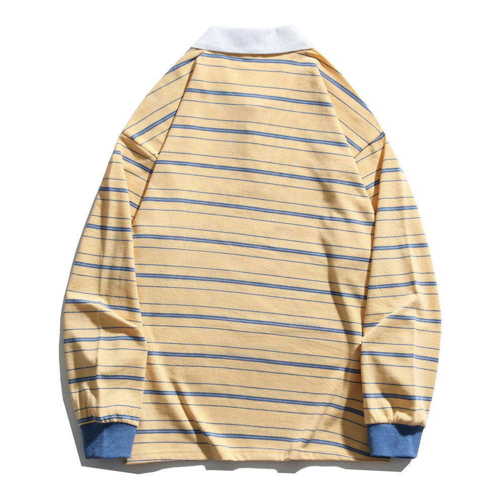 Men Summer Pullover Sweater Long-Sleeved T-shirt Men's Color Matching Pullover Boyfriend Harajuku Style Street Fashion Loose