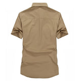 Military Pure Color Pocket Men Short Sleeve Slim Fit Shirt Pilot Cotton Shirts Air Force Shirt Summer Workwear Men's Short-Sleeved Shirt Outdoor Large Size Casual Pure Cotton Shirt Men