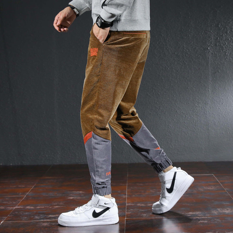 Color Block Men Casual Tapered Pant Men Spring Summer Casual Pant Spring Color Contrast Patchwork Loose Tappered Corduroy Casual Pants Male Men Pant