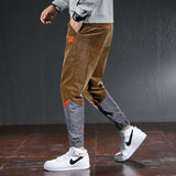 Color Block Men Casual Tapered Pant Men Spring Summer Casual Pant Spring Color Contrast Patchwork Loose Tappered Corduroy Casual Pants Male Men Pant