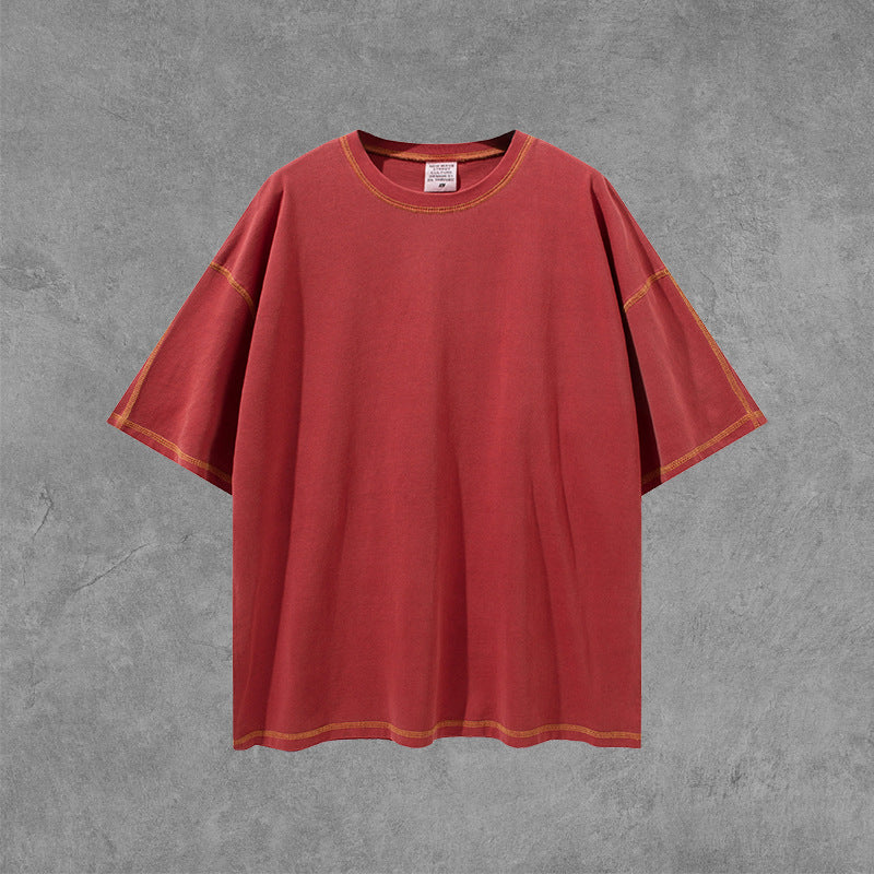 Men's Summer New Patchwork Loose Short-Sleeved Top Sports Casual Retro T-shirt Men's Men's Top