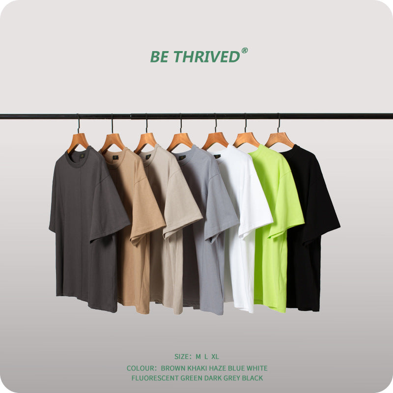 Men's Summer Large Size Loose Retro Sports Top Short Sleeve Solid Color T-shirt Men's Men Top