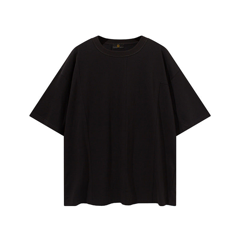 Men's Summer Large Size Loose Retro Sports Top Short Sleeve Solid Color T-shirt Men's Men Top