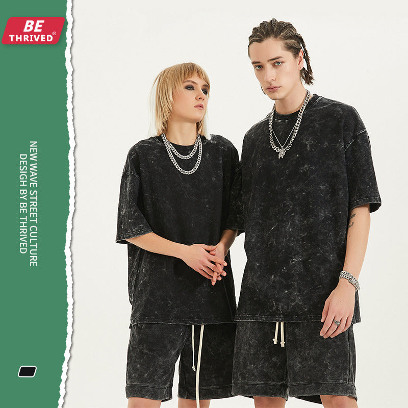 Men's Spring and Summer Large Size Loose Retro Casual Short-Sleeved T-shirt Men Top