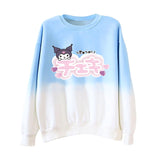 Kuromi Sweatshirt Long Sleeve Pullover Loose round Neck Gradient Color Top for Women