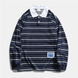 Men Summer Pullover Sweater Long-Sleeved T-shirt Men's Color Matching Pullover Boyfriend Harajuku Style Street Fashion Loose