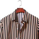 Men's Striped Long Sleeve Youth Fashion Business Casual Lining Large Size Retro Sports Men Shirt