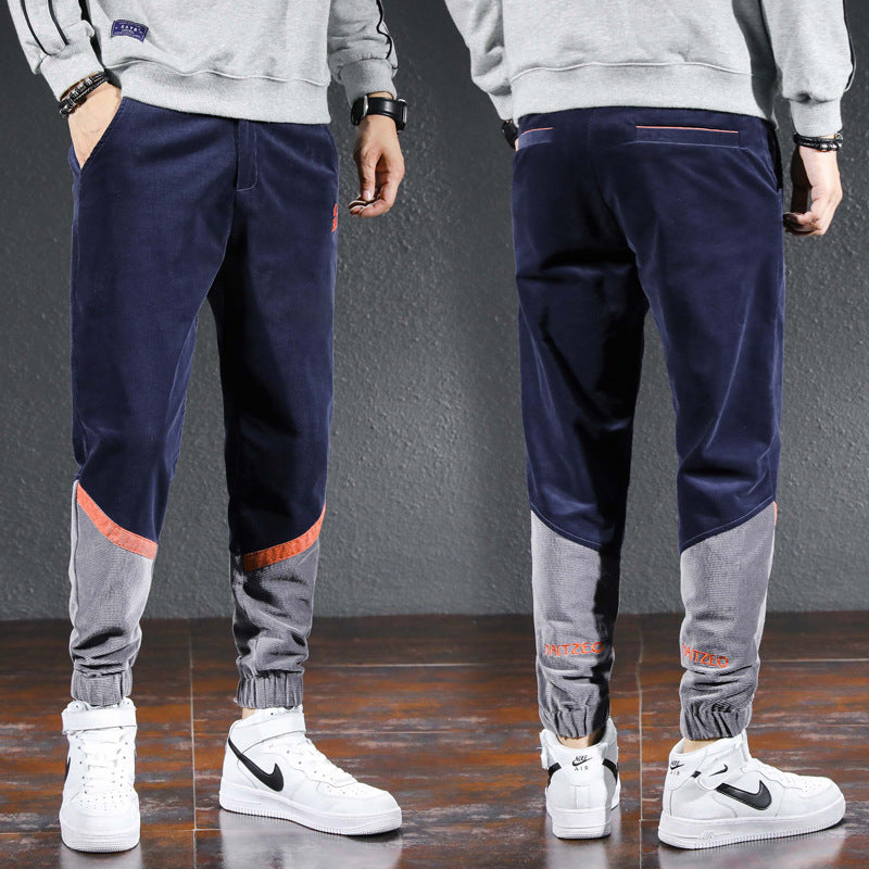 Color Block Men Casual Tapered Pant Men Spring Summer Casual Pant Spring Color Contrast Patchwork Loose Tappered Corduroy Casual Pants Male Men Pant