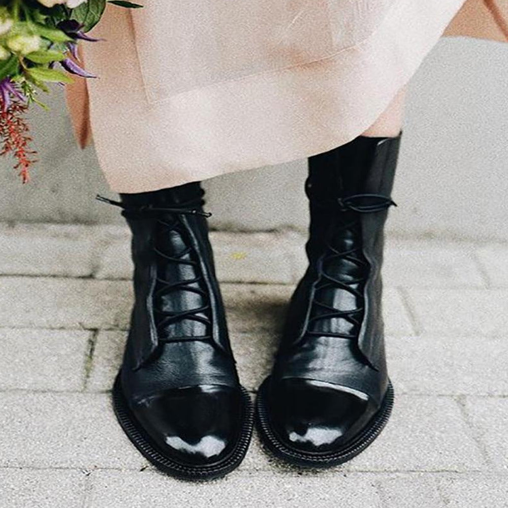 Coachella Festival Boots Low Heel round Toe Cross Strap Mid-Calf Women's Riding Boots