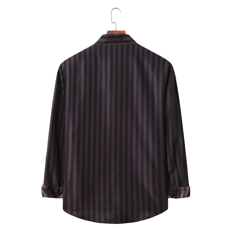 Men's Striped Long Sleeve Youth Fashion Business Casual Lining Large Size Retro Sports Men Shirt