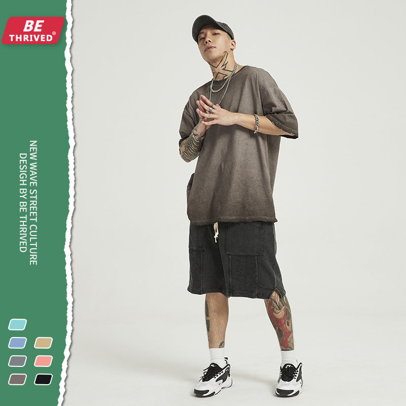 Men's Retro T-shirt High Street plus Size Loose Sports and Leisure Short Sleeve Infmen Top