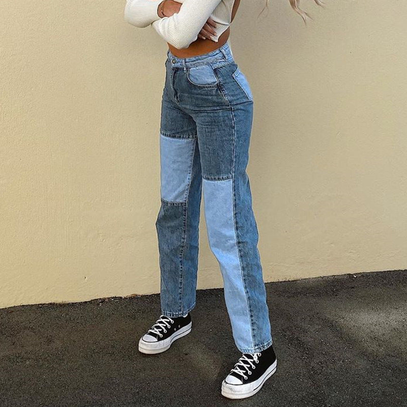 100 Cotton Jeans Women's Straight Women's Pants Autumn Black Panel Loose Mid Waist Jeans for Women