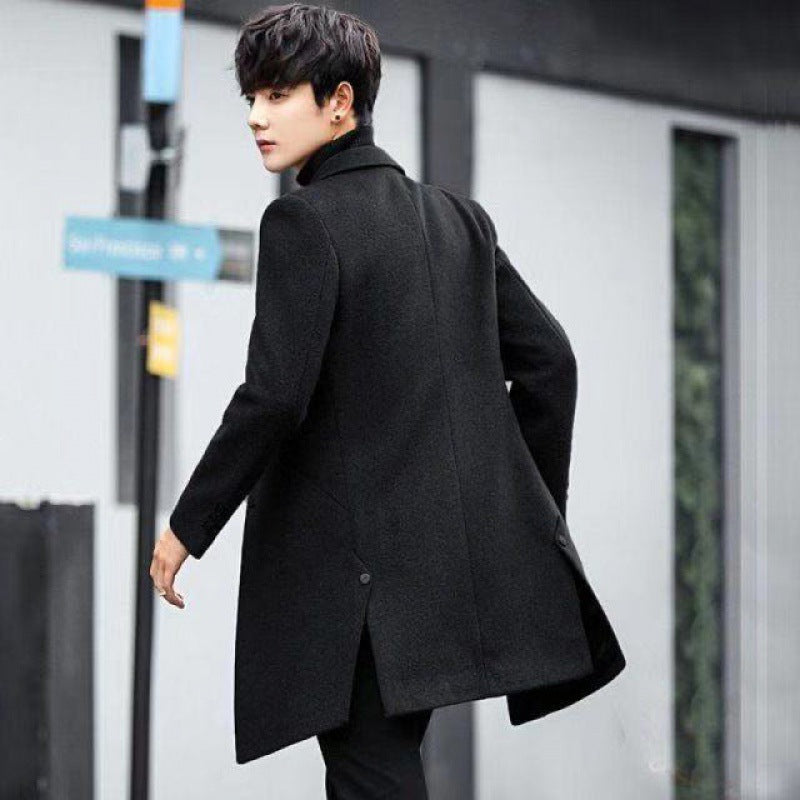 Plaid Peacoat Mens Men's Duster Casual Coat Autumn and Winter Plaid Coat Casual Fashion Mid-Length Men's Top