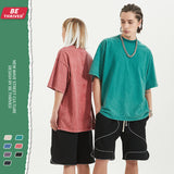 Men's Summer Solid Color Short-Sleeved T-shirt Men's Large Size Loose Retro Sports Top Men's Top
