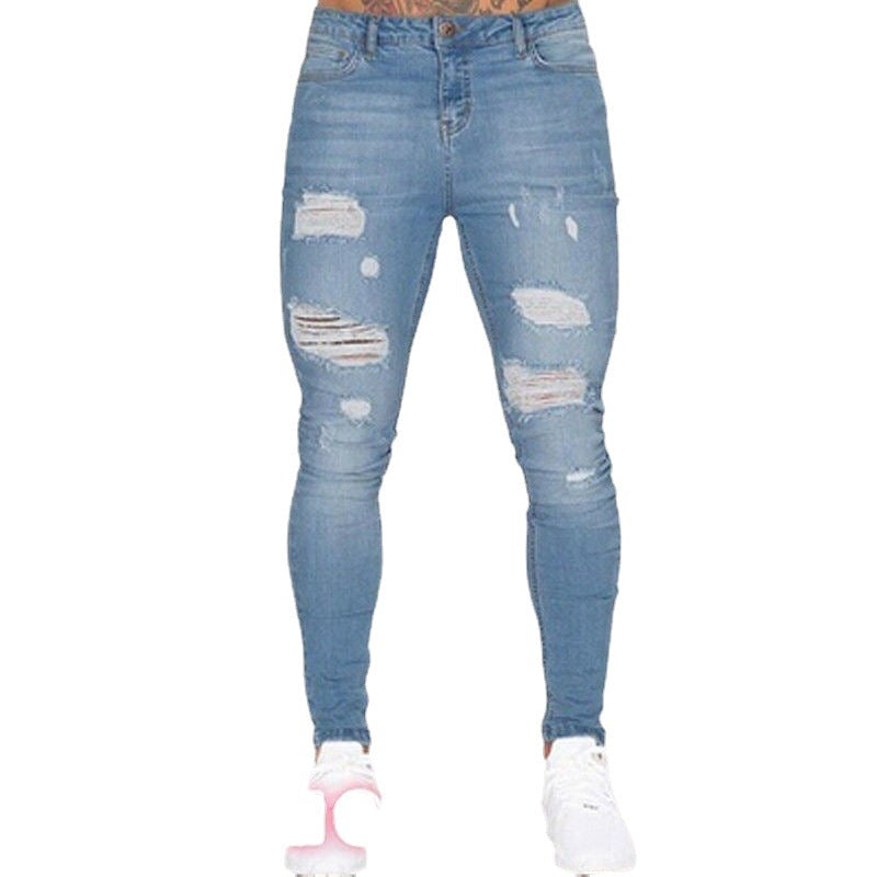 100 Cotton Jeans Women Men's Washed Tight Knee Broken Holes Pants