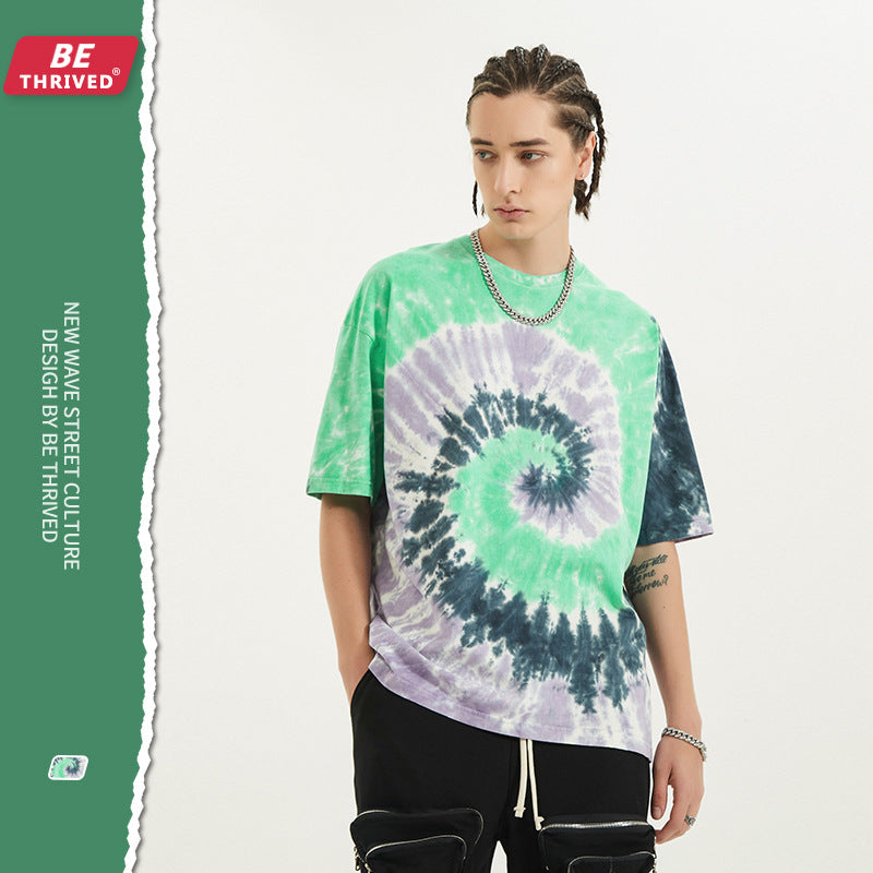 Men's Spring and Summer plus Size Loose Leisure Sports Retro Top T-shirt with Short Sleeves Male Infmen Top