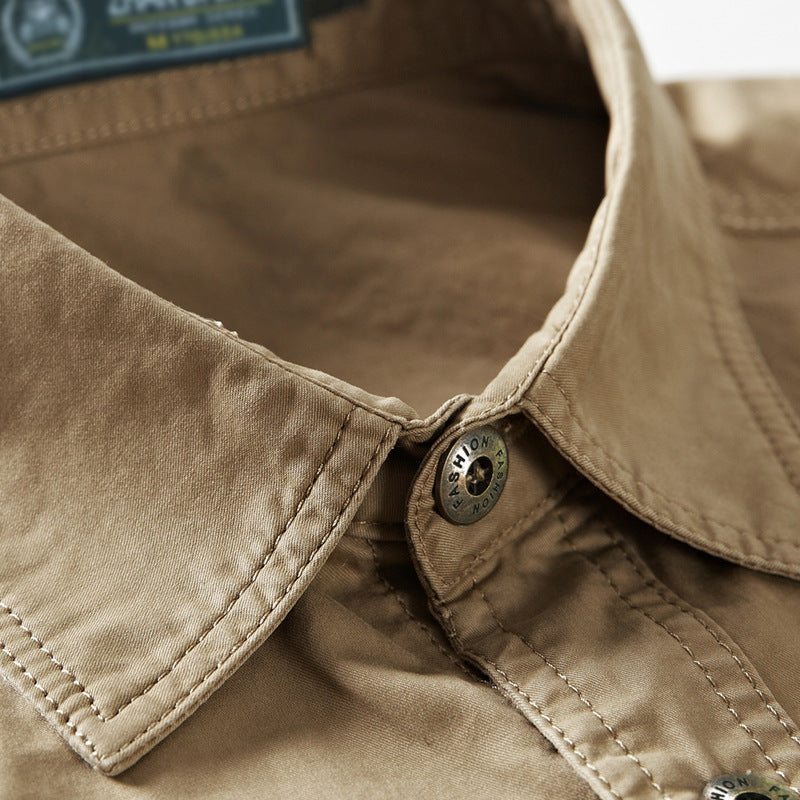 Military Pure Color Pocket Men Short Sleeve Slim Fit Shirt Pilot Cotton Shirts Air Force Shirt Summer Workwear Men's Short-Sleeved Shirt Outdoor Large Size Casual Pure Cotton Shirt Men