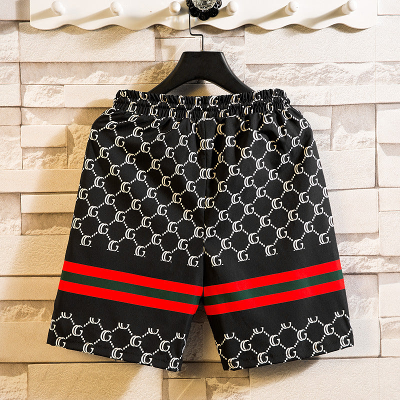 Men Tops Summer Men's College Style Printed Jacket Coat Short Pants Two-Pieces