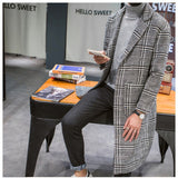 Plaid Peacoat Mens Men's Duster Casual Coat Autumn and Winter Plaid Coat Casual Fashion Mid-Length Men's Top
