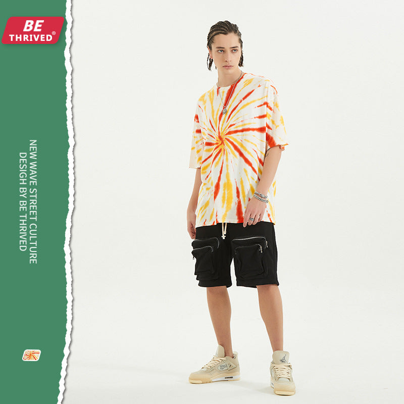 Men's Summer Loose Short Sleeves plus Size Retro Sports Top T-shirt Men's Top