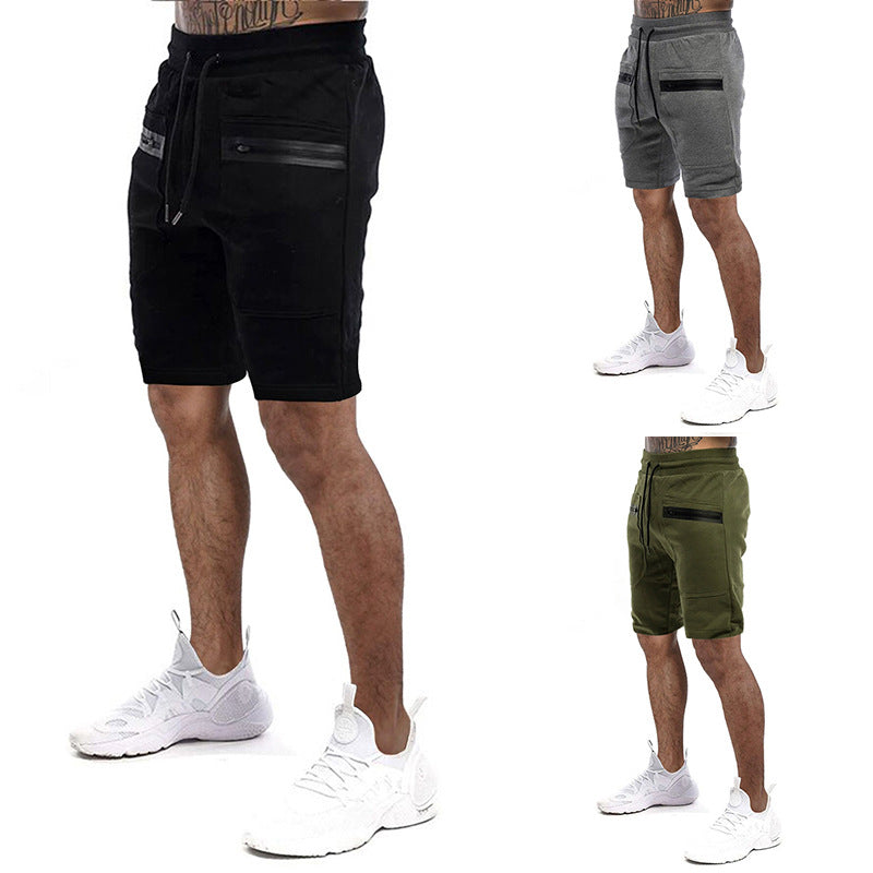 Men Shorts Sports Shorts Summer Men's Pocket Zipper Drawstring Sports Casual Shorts