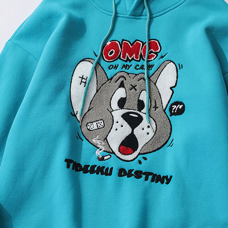 Cartoon Mouse Printed Clothing Men's plus Size Retro Sports Loose Pullover Fleece Lined Sweatshirt Men Thermal Hoodie