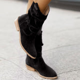 Coachella Festival Boots plus Size Bootie European and American Style round Head Metal Buckle Side Zipper Low Heel Square Heel Fashion Boots