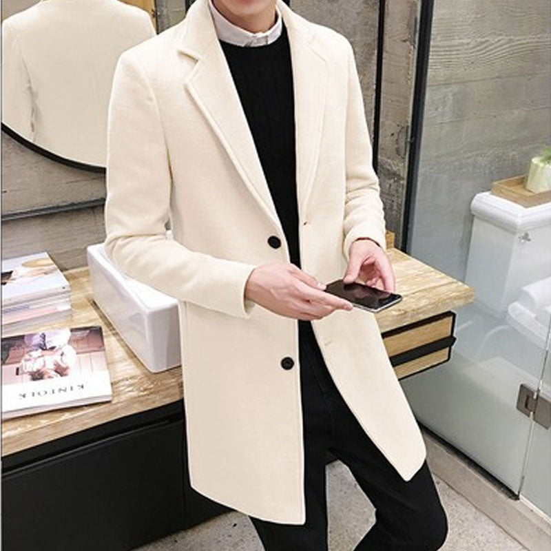 Men's Coat Slim-Fit Mid-Length Trench Coat Men's Thickened Warm Coat Men Spring Trench Coat