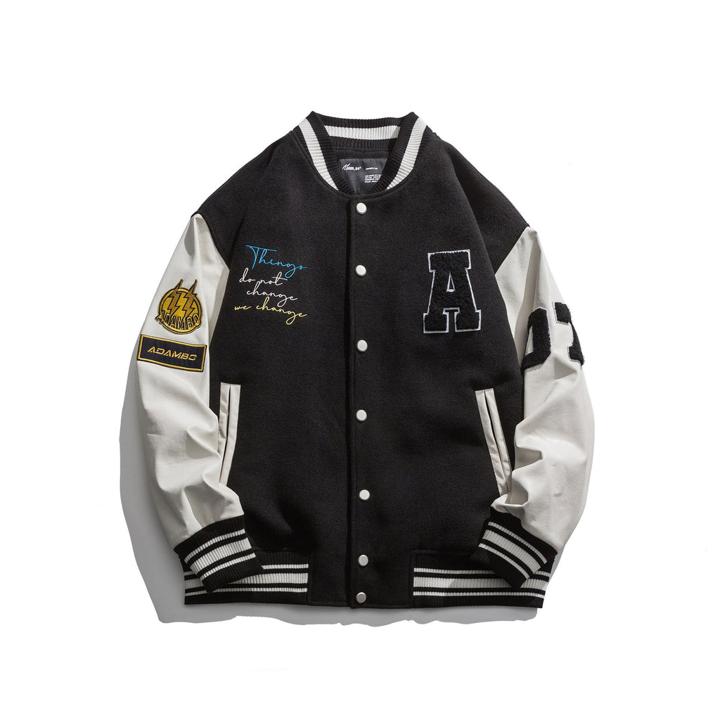 Varsity Jacket for Men Baseball Jackets Men's Spring Hip Hop Cool PU Leather Sleeve Stitching Cartoon Bear Printed Jacket Baseball Uniform