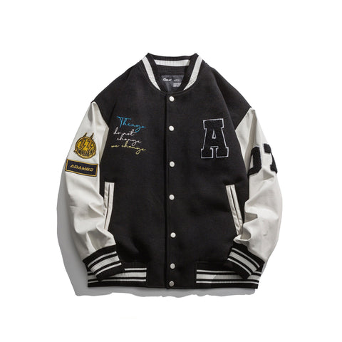 Varsity Jacket for Men Baseball Jackets Men's Spring Hip Hop Cool PU Leather Sleeve Stitching Cartoon Bear Printed Jacket Baseball Uniform