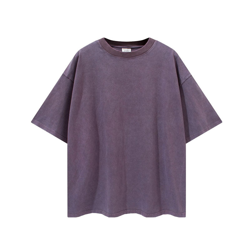 Men's Summer Solid Color Short-Sleeved T-shirt Men's Large Size Loose Retro Sports Top Men's Top