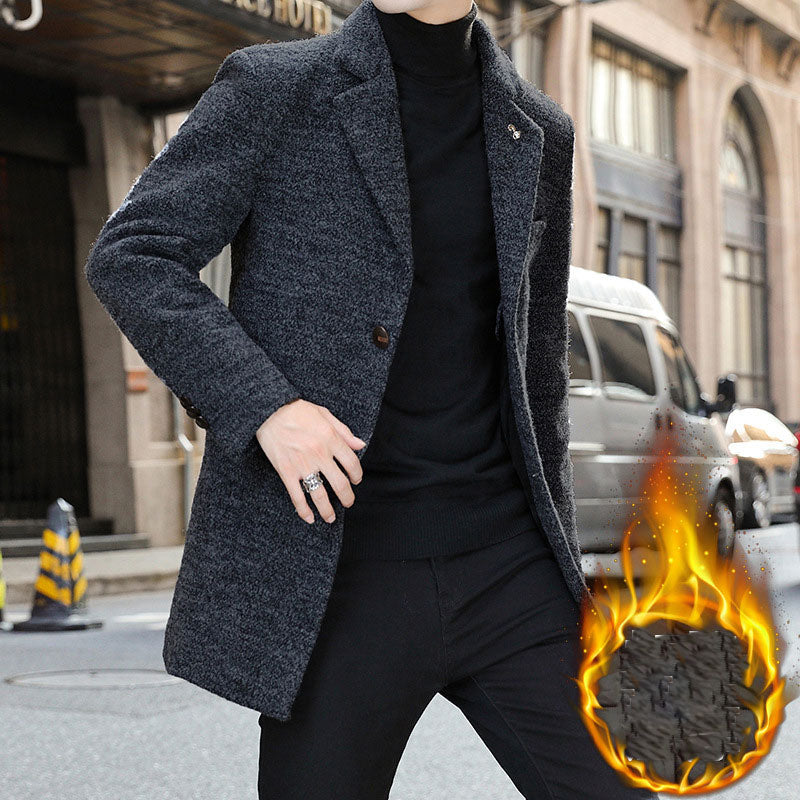 Men's Short Coat Men's Duster Suit Collar Single Breasted Solid Color Casual Men's Clothing Thick Cotton-Padded Jacket Men Spring Trench Coat