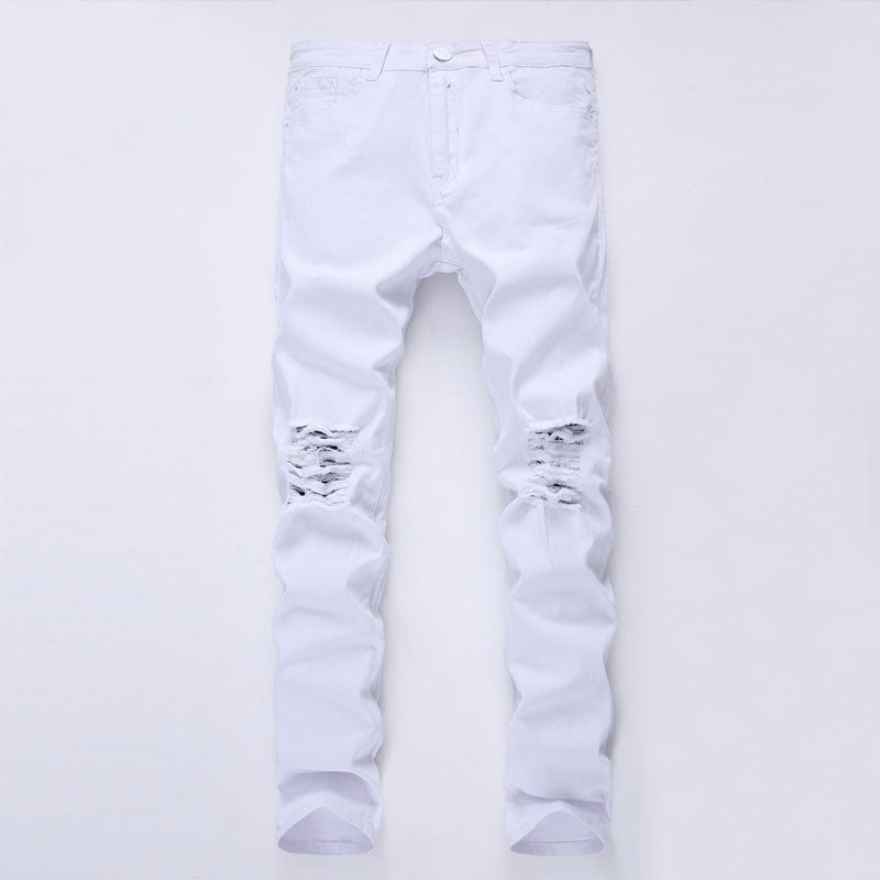 Distressed Jeans Deconstructed Jean Ripped Pants Kanye West Skinny Jeans Men's Slim Fit Elastic plus Size