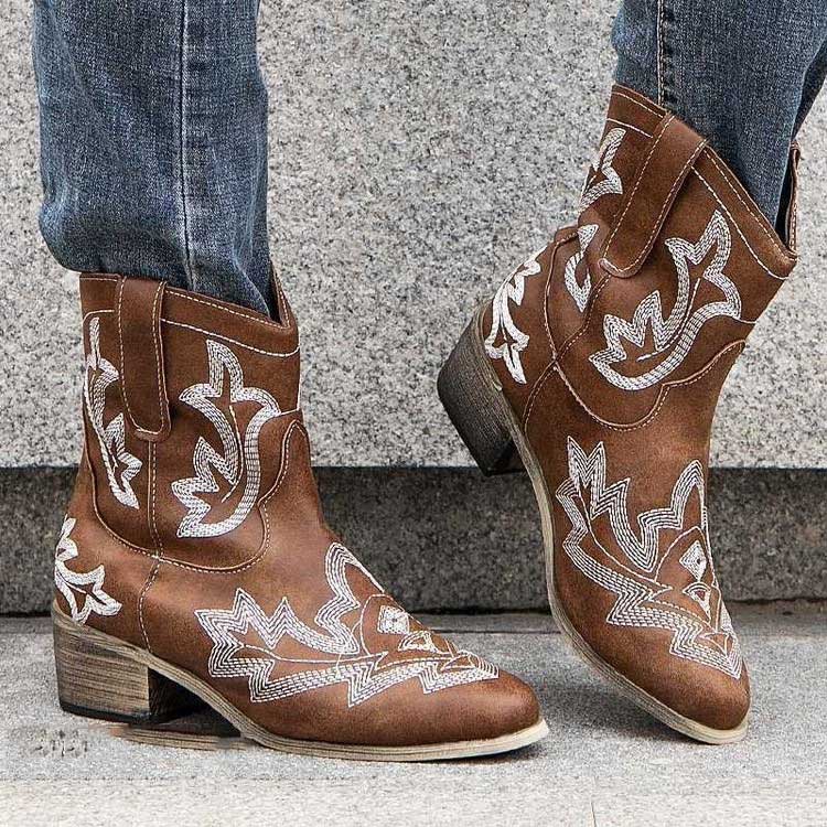 Coachella Ankle Boots Autumn and Winter Pointed Embroidery Bootie