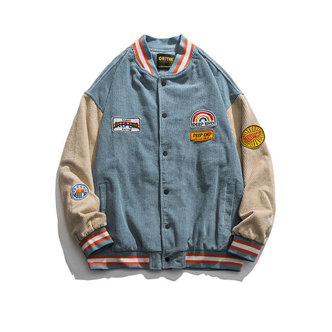 Varsity Jacket for Men Baseball Jackets Autumn and Winter Corduroy Jacket Men's Casual Baseball Uniform Jacket