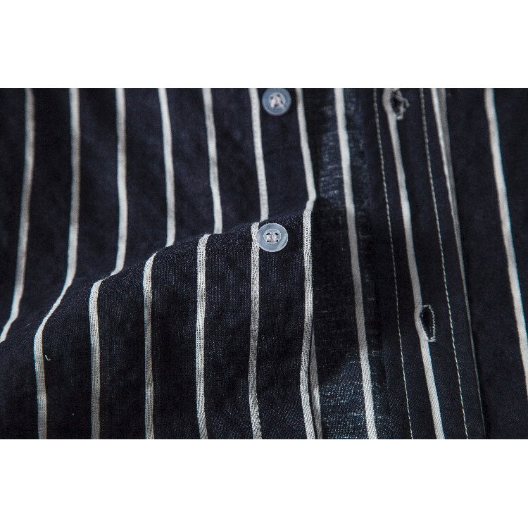 Men's Autumn Men's Contrast Color Striped Cotton and Linen Ribbon Breathable Long Sleeves Shirt Men Winter Outfit