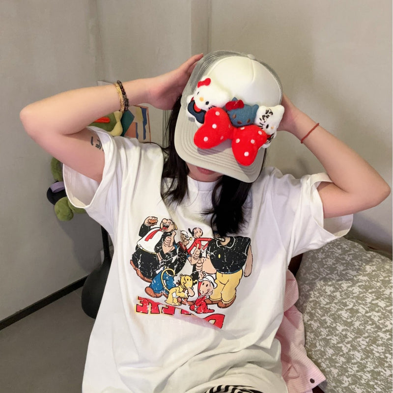 Y2k hot girl hat heavy industry big butterfly cartoon ktcat baseball cap mesh breathable sun hat