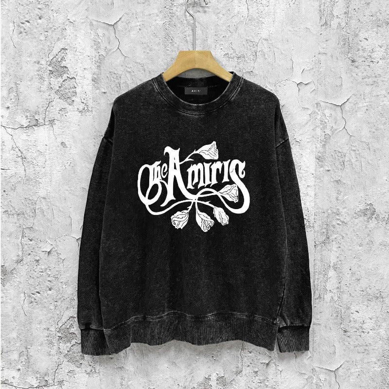 Amiri washed sweatshirt morning glory printing washed and distressed