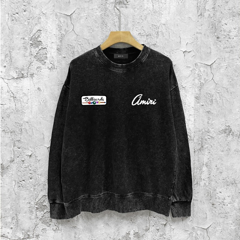 Amiri washed sweatshirt billiard sketch printing washed and distressed