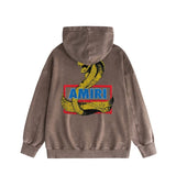 Amiri washed hoodie king cobra gold printing distressed printing
