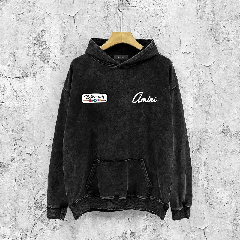 Amiri washed hoodie billiard sketch washed distressed printing