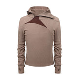 Men long sleeved shirt k retro street niche style deconstructed patchwork design men's fitted stretch hooded